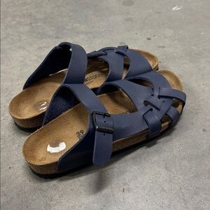 Birkenstock Navy Blue Crisscross Leather Slide Sandals
